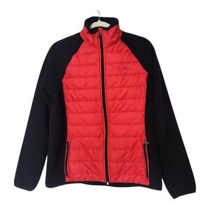 L-RL Ralph Lauren Active Women's Quilted Puffer Fleece Jacket Red Black Size L